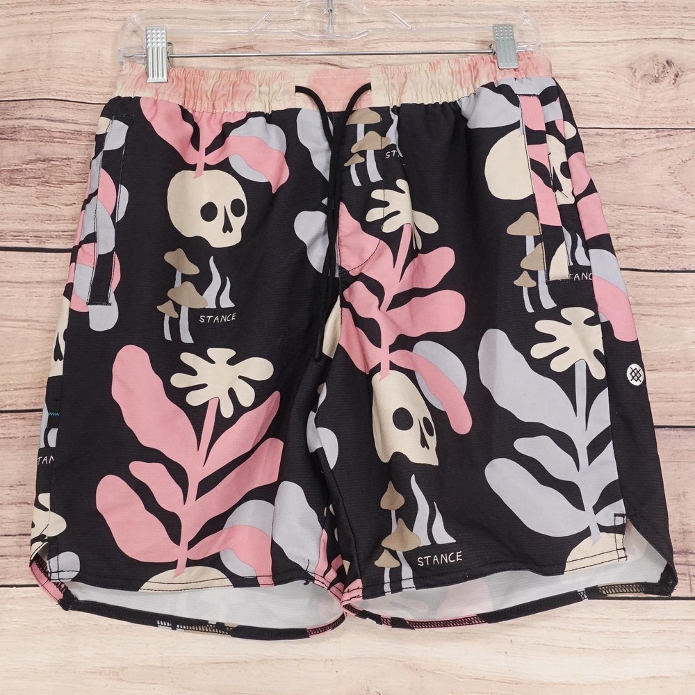 Stance Shorts Mens Small Multicolor Skull Floral Athletic Beach Swim‎ 7 Inseam